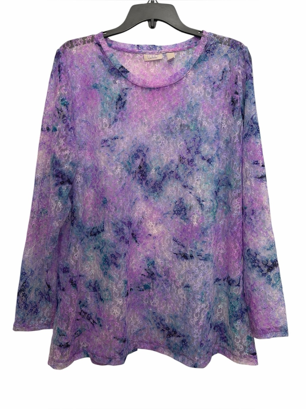 LOGO Layers By Lori Goldstein Sheer Lace Top Size XL Tie Dye Shaina Colorful